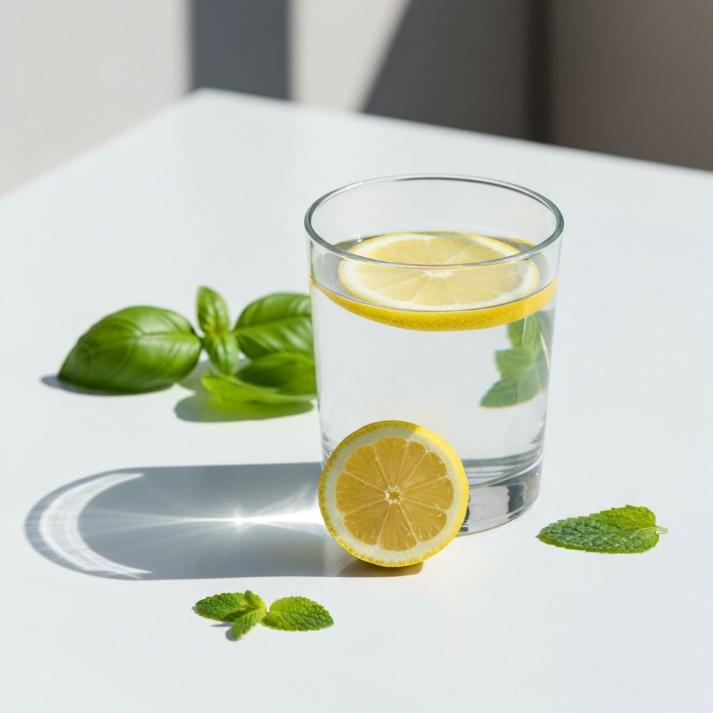 Glas Wasser mit Zitrone und frischen Kräutern